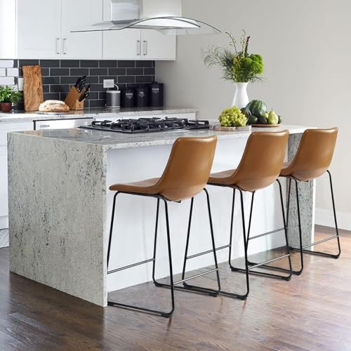 Waleaf 26 Inch Counter Height Bar Stools Set of 3, Faux Leather Bar Chairs - Image 7