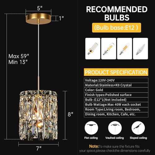 Modern K9 Gold Crystal Pendant Lights Kitchen Island,1 Lighting - Image 4