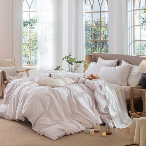 MooMee Striped Duvet Cover Set 100% Washed Cotton Linen Like Twin - Image 3