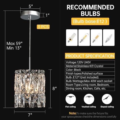 Modern Chrome Crystal Pendant Lights for Kitchen Island Set of 3 - Image 5