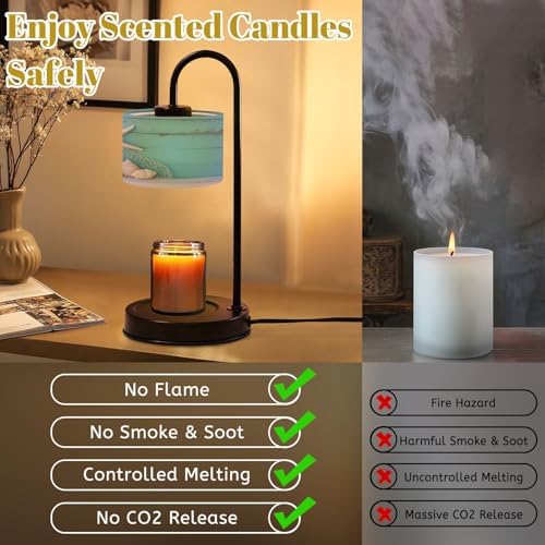 Candle Warmer Lamp with Timer Starfish Shell Teal Beach Nature Seashells Fishing Net Weathered Wood Dimmable Wax Warmer with 4 Bulbs for Jar Candles Women Birthday Gifts House Warming New Home Decor - Image 6