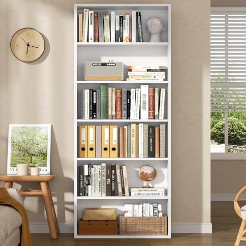 6-Tier Bookshelf, Modern Open Bookcase,6 Shelf Display Storage Shelves Floor Standing, 71 inches Tall Shelves for Home Office, White by Shintenchi%7CFurnitureMadeforRealLife