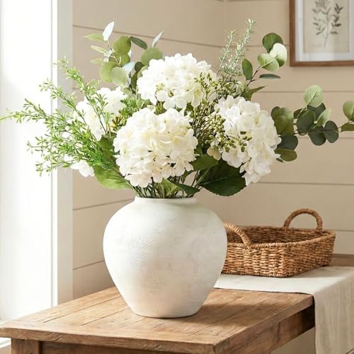 Large White Vase for Centerpieces - 11" Wide Textured Stone Look - Image 5