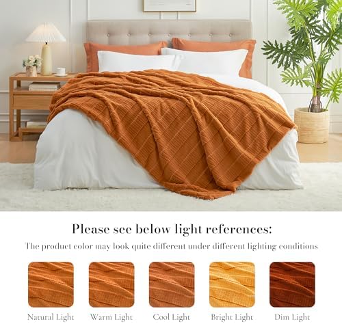 Amélie Home Luxury Striped Faux Fur Throw Blanket for Bed Queen Size, Soft Cozy Fuzzy Fluffy Plush Gift Blankets for Women, 88"x90", Brown - Image 4
