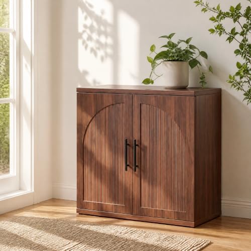 Jocoevol 31.5" Fluted Walnut Buffet Cabinet Sideboard with Storage, Small Sideboard Cabinet with 2 Doors, Wood Mid Century Modern Sideboard for Kitchen and Living Room (31.5" W*31.5" H*15.8" D) by JOCOEVOL