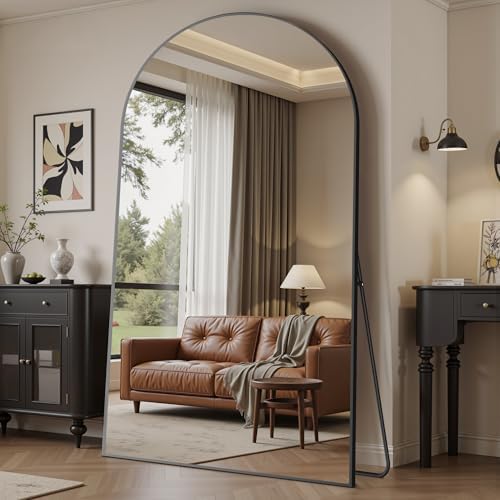 Suidia 88"x44" Arched Full Length Mirror with Stand, Full Body Mirror with Aluminum Frame, Freestanding/Leaning/Wall-Mounted, Floor Mirrors for Bedroom, Living Room, Entryway, Dressing Room, Black by SuidiaMirror