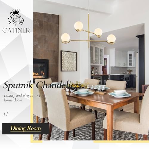 CATINER Modern 31" 4-Light Gold Sputnik Chandelier with Milk Glass Globe - Image 5
