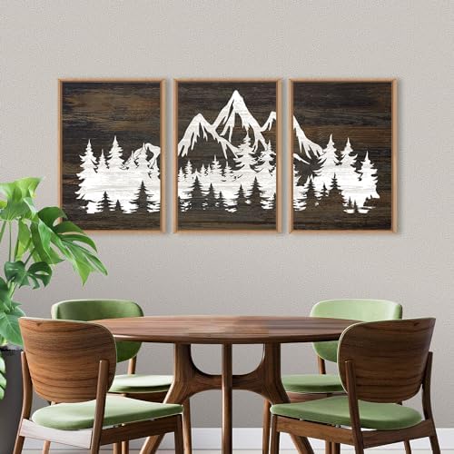 LHIUEM Large Mountain Tree Framed Canvas Wall Art Set,Modern White Forest Art Printing Country Minimalist Wood Wall Decor Farmhouse Zen Artwork for Living Room Bedroom Office-16 x24 x3 - Image 4