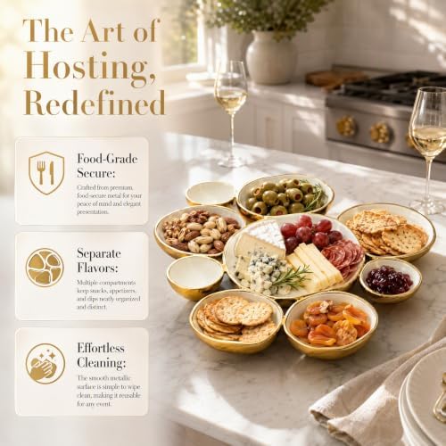 Gold Modular Bowl Set, Cluster Snack Serving Dish, Food Grade and Space Saving, Multi-Compartment Party Platter for Appetizers, Nuts, Wedding and Home Decor (White (1PCS)) - Image 3