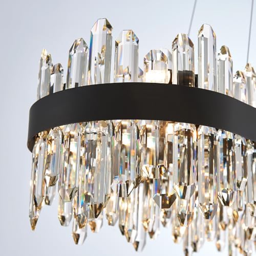Black Oval Crystal Chandelier L57 inch, 32-Lights Chandeliers Modern Crystal Chandelier Pendant Light Fixture G9 Lights Pendant Ceiling Light for Kitchen Island High Ceiling - Image 4
