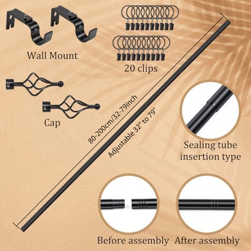 Marsui Quilt Hanger for Wall Display, Spiral Cap Tapestry Rod 32"-79",Black - Image 2
