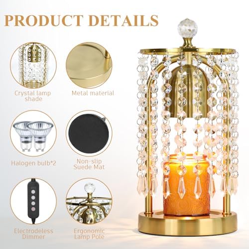 Gold Candle Warmer Lamp with Timer and Dimmer - Electric Candle Warmer,Crystal Candle Lamp for Bedroom Decor,Flameless Scented Candle Light Warmer,House Warming Gift New Home for Women - Image 2