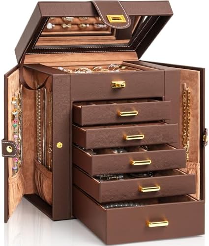 AKOZLIN 6-Tier Jewelry Box Organizer 5 Drawers Storage Brown Regular by AKOZLIN