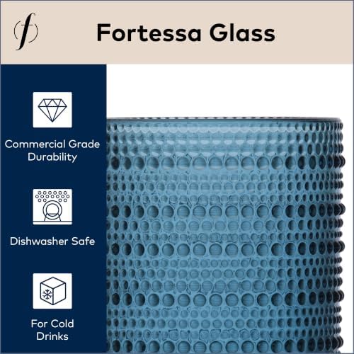 FORTESSA Jupiter Beaded Hobnail Glass Vintage Themed Drinkware Set, 10 Ounce Double Old Fashioned Glass (Set of 6), Dishwasher-Safe, Blue - Image 3