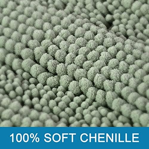 H.VERSAILTEX Bath Mats for Bathroom Non Slip Thick Chenille Striped Bath Rug Absorbent Fluffy Soft Shaggy Rugs Washable Dry Fast Plush Mats for Indoor, Bath Room, Tub - 17" x 24", Sage - Image 3