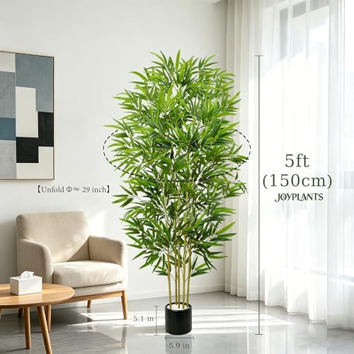 Bamboo Tree Artificial 5FT Fake Tree in Black Pot for Home Decor - Image 2