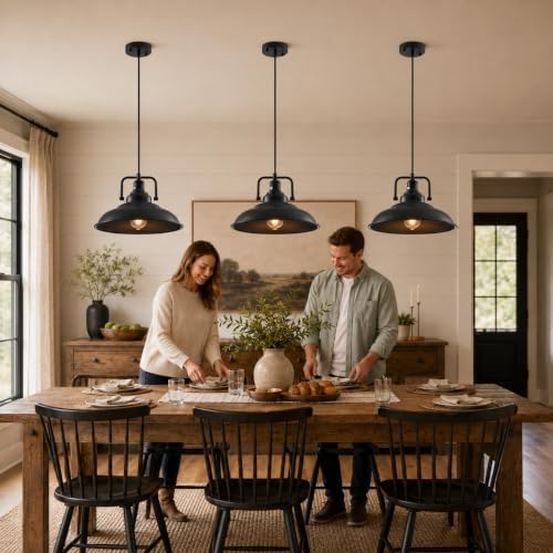 Black Pendant Light 12.5 inches 3 Packs, Farmhouse Pendant Light, Industrial Pendant Lighting, Kitchen Pendant Lights, Pendant Lights Kitchen Island for Dinning Room Entryway Barn - Image 3
