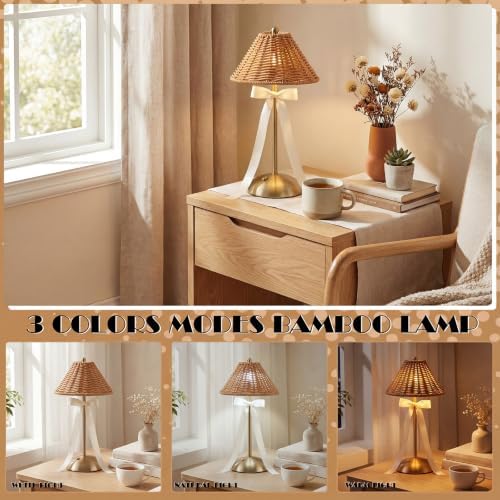 6 Pack Rattan Wicker Cordless Table Lamps LED for Wedding Party - Image 6
