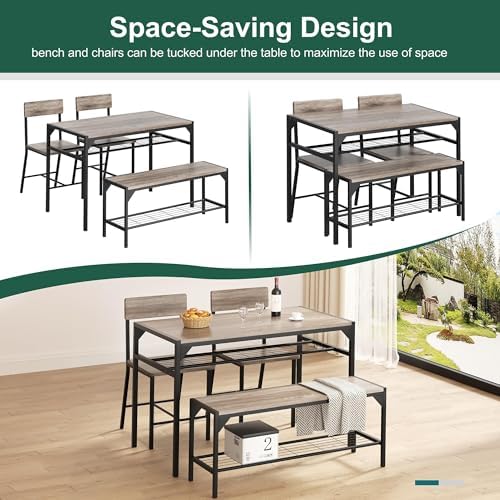 Shintenchi Dining Table Set for 4 with Bench and Chairs, Oak Gray - Image 5