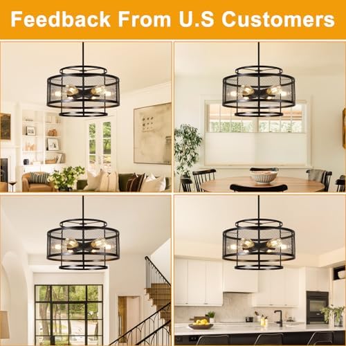 18" Dining Room Light Fixture/Chandelier Over Table, No Assembly Required 6-Light Modern Pendant Lights Kitchen Island,Industrial Black Hanging Pendant Lights Fixture for Kitchen Island Foyer Entryway - Image 3