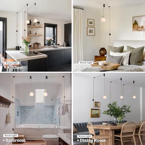 Shenmoyl Plug in Pendant Light Hanging Light Fixture Corded On/Off Switch Brass Pendant Light with White Tulip Glass Lampshade for Bedroom Living Room Kitchen Island - Image 2