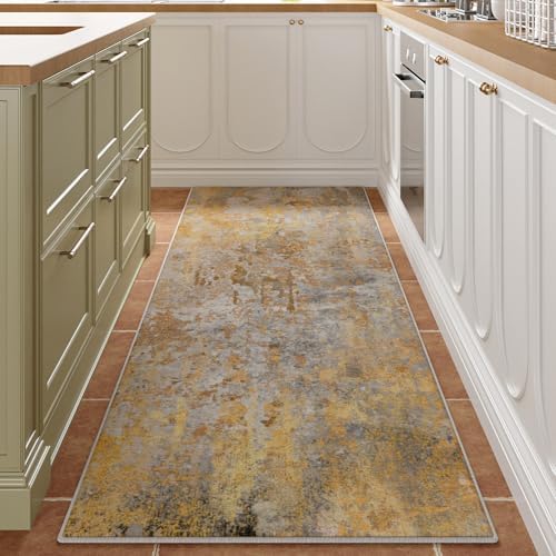 Beige Gold Rug Runners for Hallways Kitchen Non Slip Washable 2x6 Entryway Runner Rugs with Rubber Backing 6ft Long Carpet Runner for Laundry Room Bedroom, Low Pile Stain & Fade Resistant - Image 2