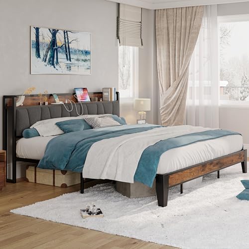 LIKIMIO California King Bed Frame with Storage Headboard & Charging Station - Image 3