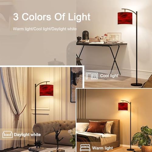Arc Floor Lamp Black red Abstract Toned Fiery Effect Copy Space for Modern Tall Standing Lamp Dimmable with Remote Adjustable Drum Shade Footswitch for Living Room Bedroom Office - Image 6