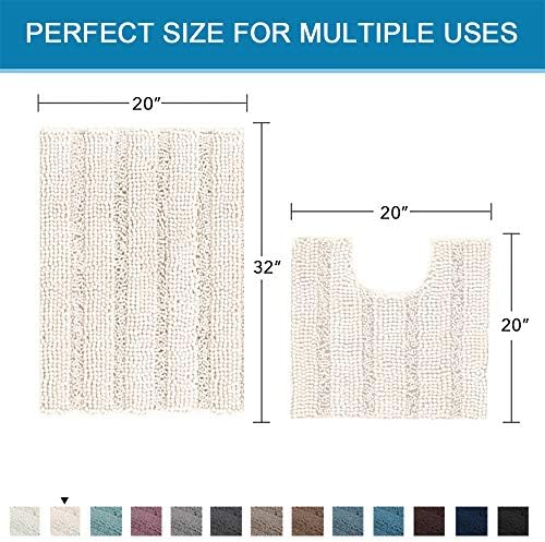 H.VERSAILTEX Bathroom Rugs Bath Rug Set 2 Piece Bathroom Contour Rug Toilet Mat Sets Non Slip Contour Bath Rug Ultra Thick Water Absorbent Striped Bath Mats Washable(20" x 32" Plus 20" x 20" U, Ivory) - Image 2