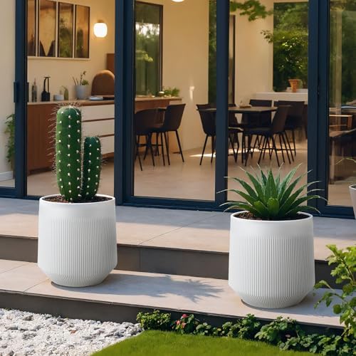 Plant Pots，Set of 2 Plastic Large Pots for Indoor Plants,Flower Pots Outdoor Planters with Drainage Hole and Seamless Saucer,(White 15Inches) - Image 4