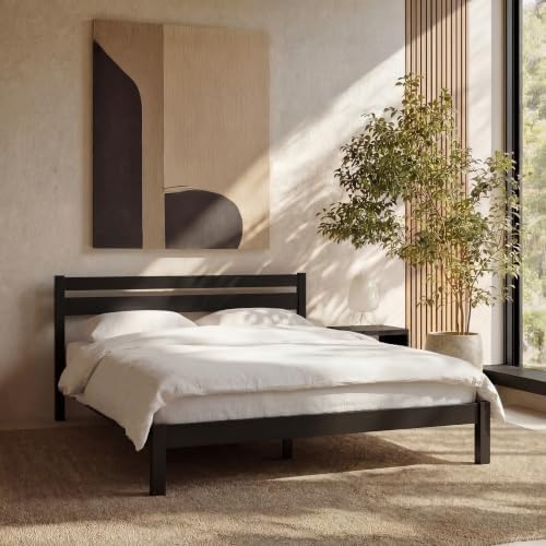 LIFEMENT Twin Bed Frame with Headboard Classic Wood Platform, Noise Free, Under Bed Storage, No Box Spring Needed, Easy Assembly, Black by LIFEMENT