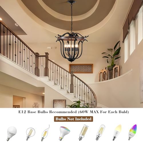 20" Black Farmhouse Chandelier for Dining Room 6 Light Cage Light Fixture - Image 7
