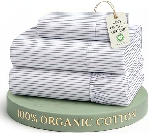LANE LINEN Twin Sheet Set 100% Organic Cotton Cooling Soft - Ticking Stripe by LaneLinen
