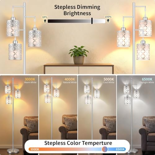 72" Dimmable Floor Lamp with Remote & Timer, Modern Minimalist Standing Lamp for Living Room Bedroom, 3 Individually Controlled Heads, 2 Height Options, 3x 800LM LED Bulbs Included - Silver - Image 4