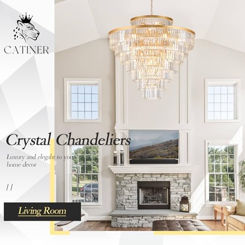 CATINER 43.3" Large Crystal Chandelier,28-Light Modern Gold Light Fixture - Image 5