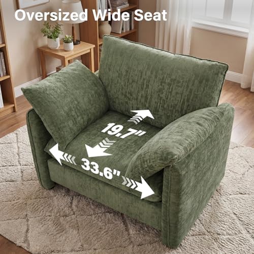 Elegant Oversized Accent Reading Armchairs Set of 2, 42.1", Chenille, Green - Image 3