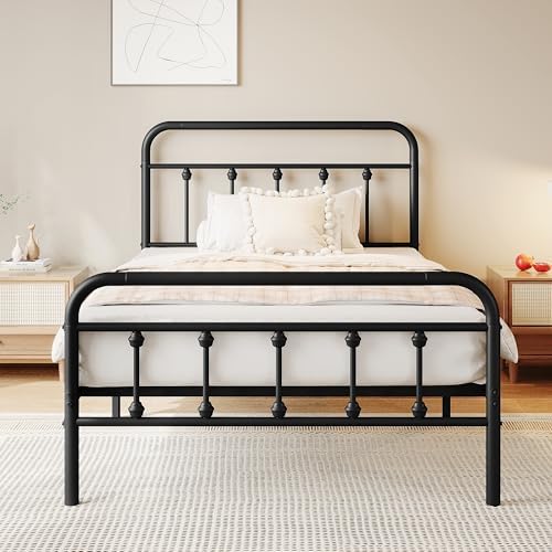 zunatu Twin Size Metal Bed Frame, Victorian Style Headboard and Footboard by Zunatu