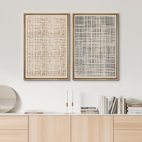 SIGNWIN Framed Canvas Print Wall Art Set Neutral Grid Illustrations Modern Art Rustic Colorful Ultra for Living Room, Bedroom, Office - 24"" x36 x2 Natural - Image 3