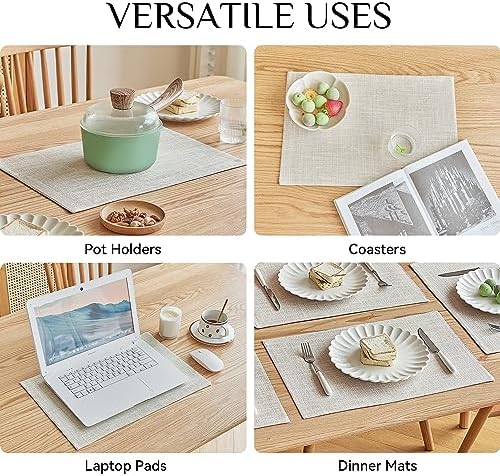 Softalker Faux Linen Cloth Placemats Set of 6-12 x 18 Inch, Cream - Image 5