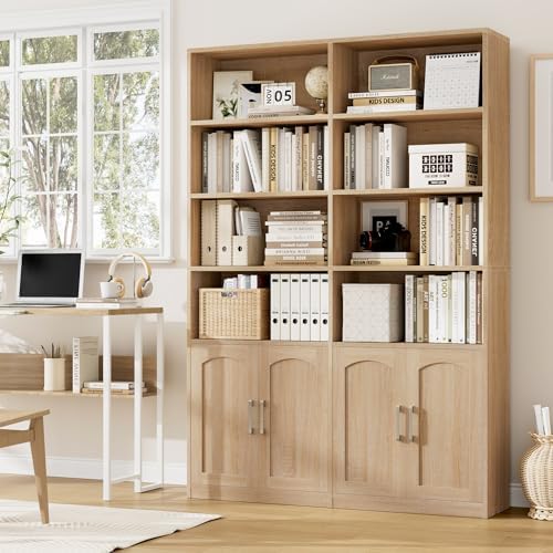 FACBOTALL Bookshelf and Bookcase with Doors, Double Wide Large Bookshelves - Image 2