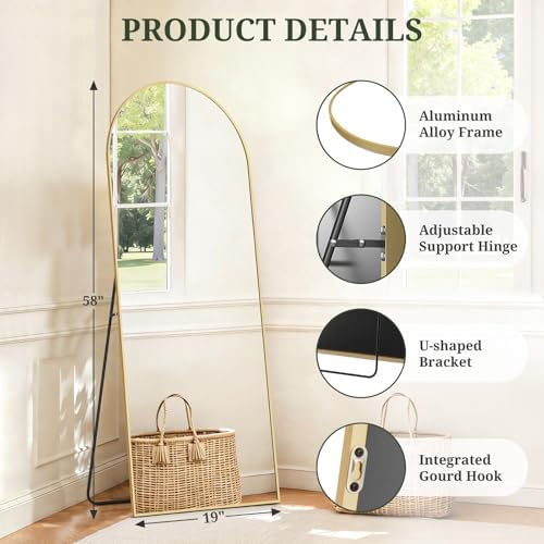 Mirror Full Length 58"x19", Arched Full Body Floor Mirrors with Stand - Image 4