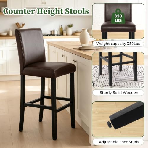 LSSPAID Bar Stools Set of 4, Dark Brown PU Leather 29 Inch Barstools - Image 3