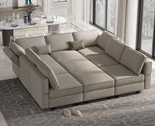 Belffin Modular Sectional Sofa with Ottomans Velvet Reversible Chaise Sleeper Bed Storage Seat Grey…, MD-S-1 by Belffin
