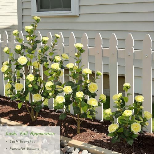 Nafresh 2FT Lush Artificial Yellow Camellia Tree Outdoor 2 Pack, 24inch Faux Camellia Plant, Fake Camellia Flowers Tree for Indoor Outdoor Living Room Home Patio Front Door Garden Decor - Image 4