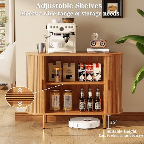 DHH Sideboard Buffet Cabinet with Storage,Mid Century Modern Fluted Accent Coffee Bar Console Table,Tambour Sliding Doors& Adjustable Shelf for Kitchen, Living Room, Entryway (Yellow walnut40 Inch) - Image 3