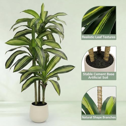 5FT Artificial Tree Dracaena Plant in Decorative Pot-Realistic Fake Plant for Indoor Outdoor Use,Home Office Living Room Decor,Real Touch Leaves,Housewarming Gift,Black Planter - Image 4