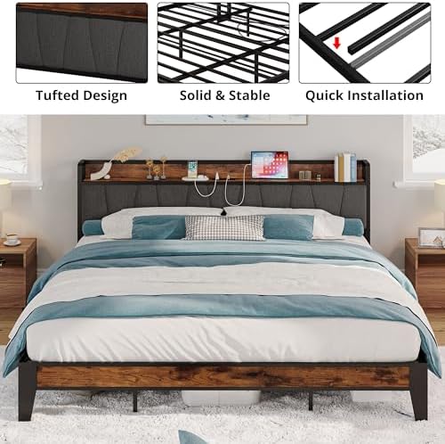 LIKIMIO California King Bed Frame with Storage Headboard & Charging Station - Image 7