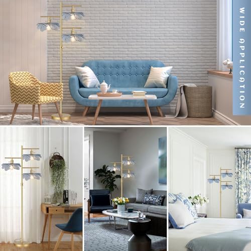 Vintage Dimmable Floor Lamp,Gold Tall Lamp for Living Room Corner,Mid Century Modern Floor Lamp Brass Tree Lamp Blue Glass Shade,Standing Lamps Floor Light for Bedroom Corner Study Office - Image 5