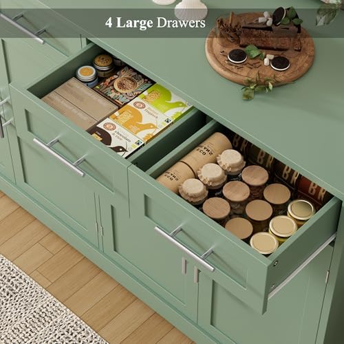 HOSTACK 60" W Sideboard Buffet Cabinet with Storage, Kitchen Cabinet, Green - Image 6