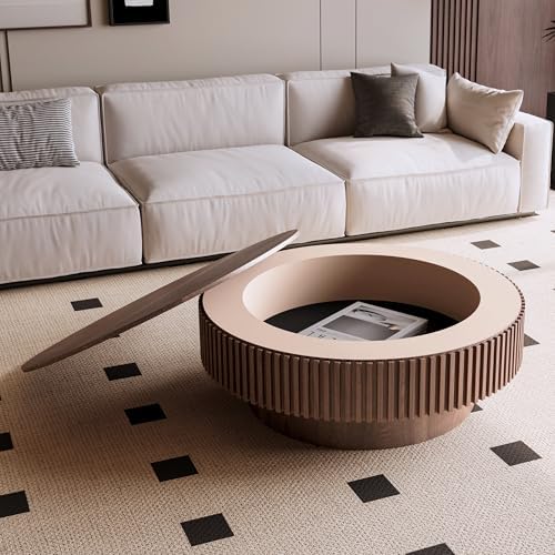 39'' Round Coffee Table with Storage, Modern Wooden Coffee Table - Image 3